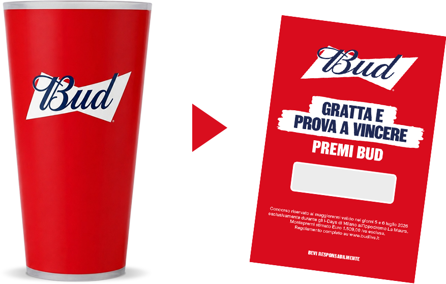 Bicchiere Bud e cartolina di partecipazione
